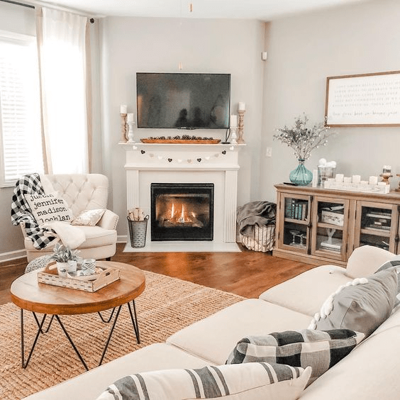 corner fireplace furniture placement