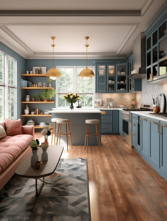 living room kitchen open