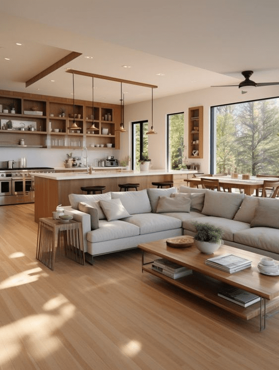 opening from kitchen to living room