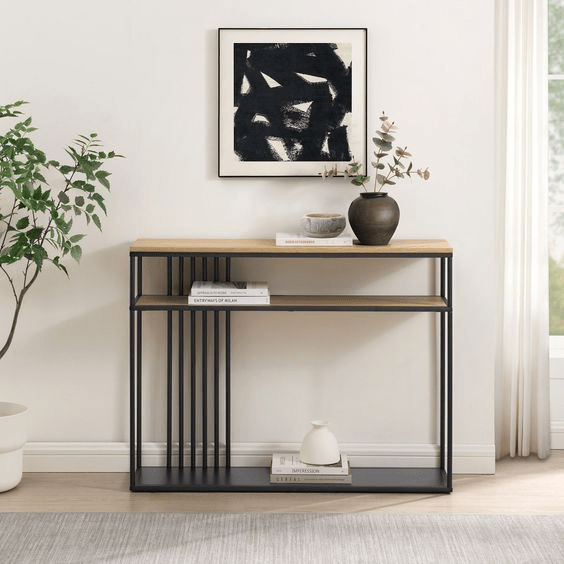 Minimalist Slatted-Metal Entry Table| entryway table with storage