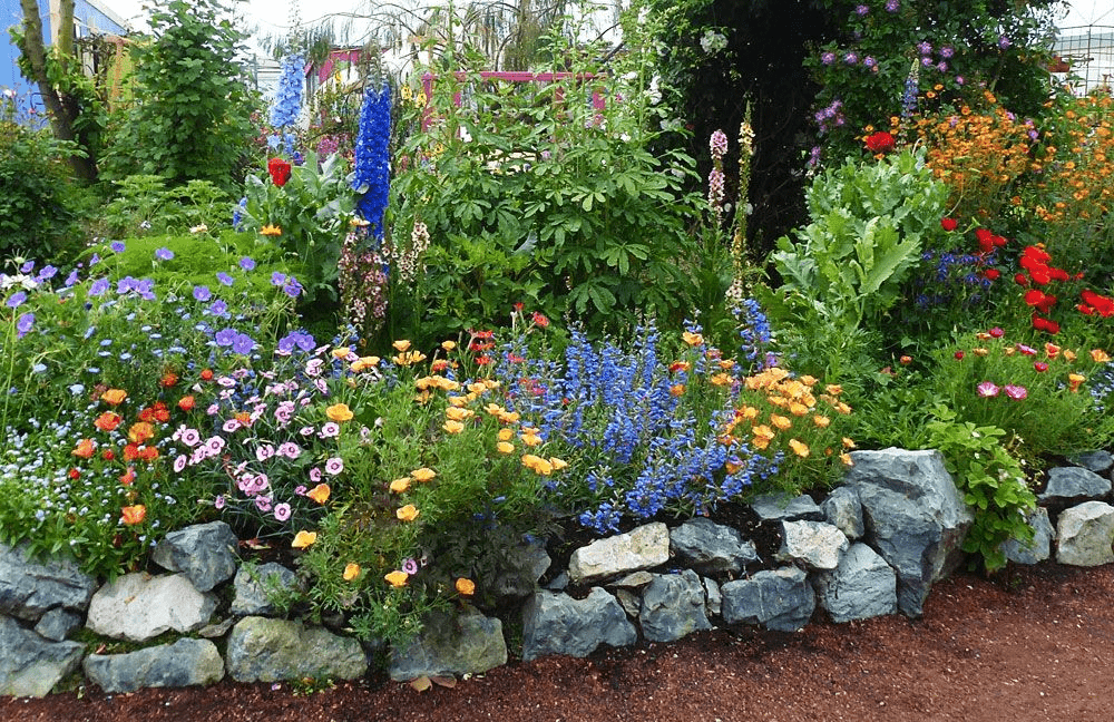flower bed on slope