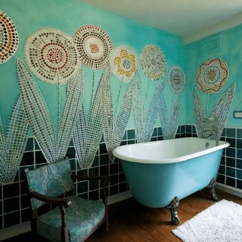 Bohemian bathroom| tub paint