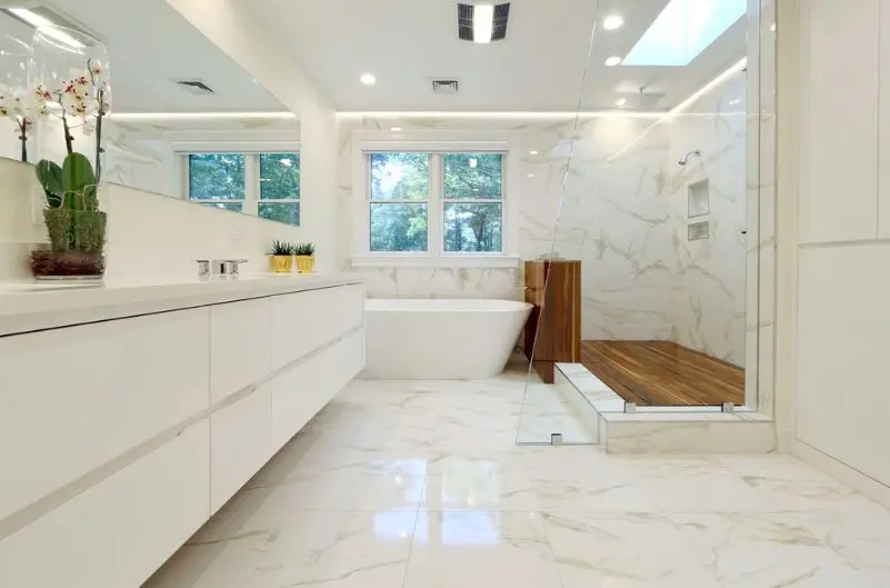 White Marble Interior Design| master bathroom remodel near me
