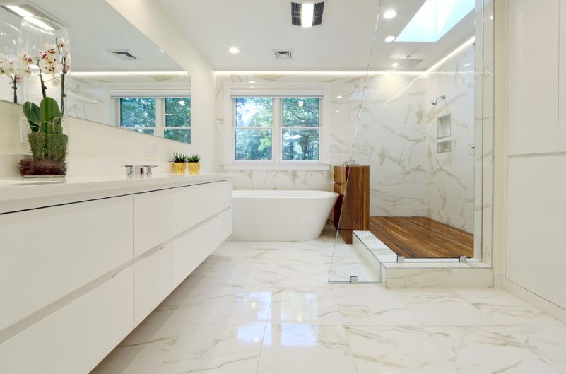 White Marble Interior Design| master bathroom remodel near me
