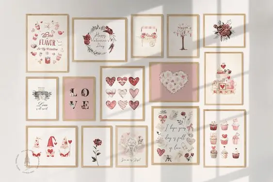 Valentines Day printables, gallery wall set prints, Valentine's home decor