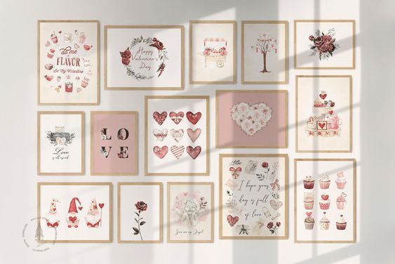 Valentines Day printables, gallery wall set prints, Valentine's home decor