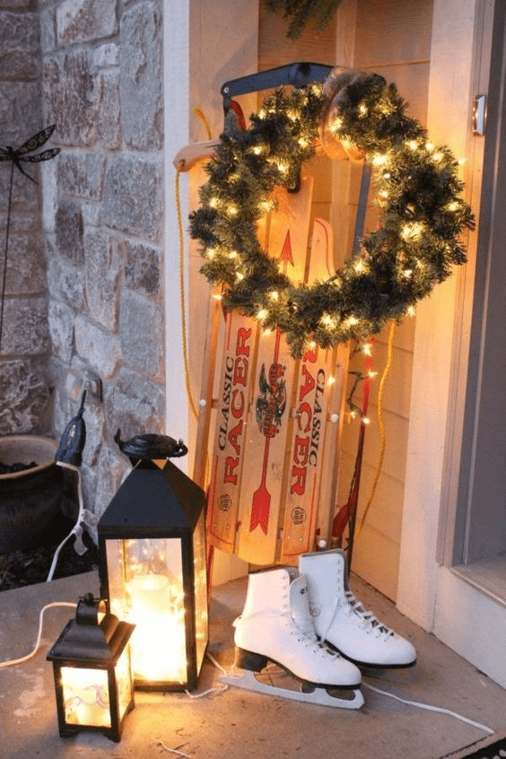 vintage sled|diy winter porch decor
