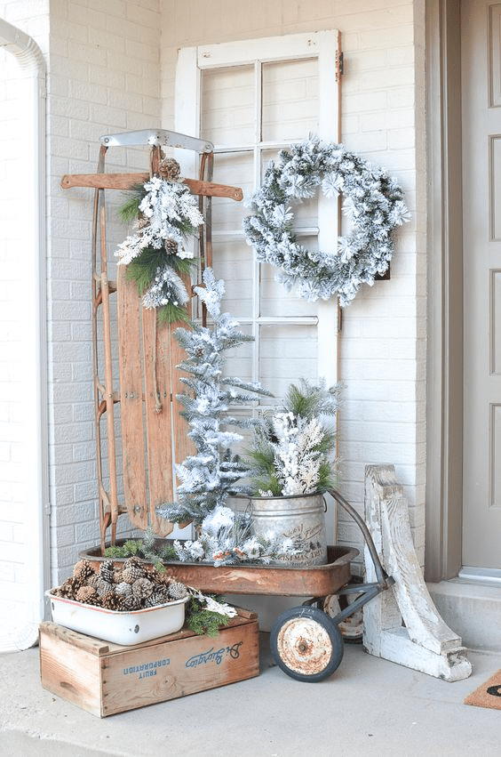 Vintage Farmhouse Winter Porch 