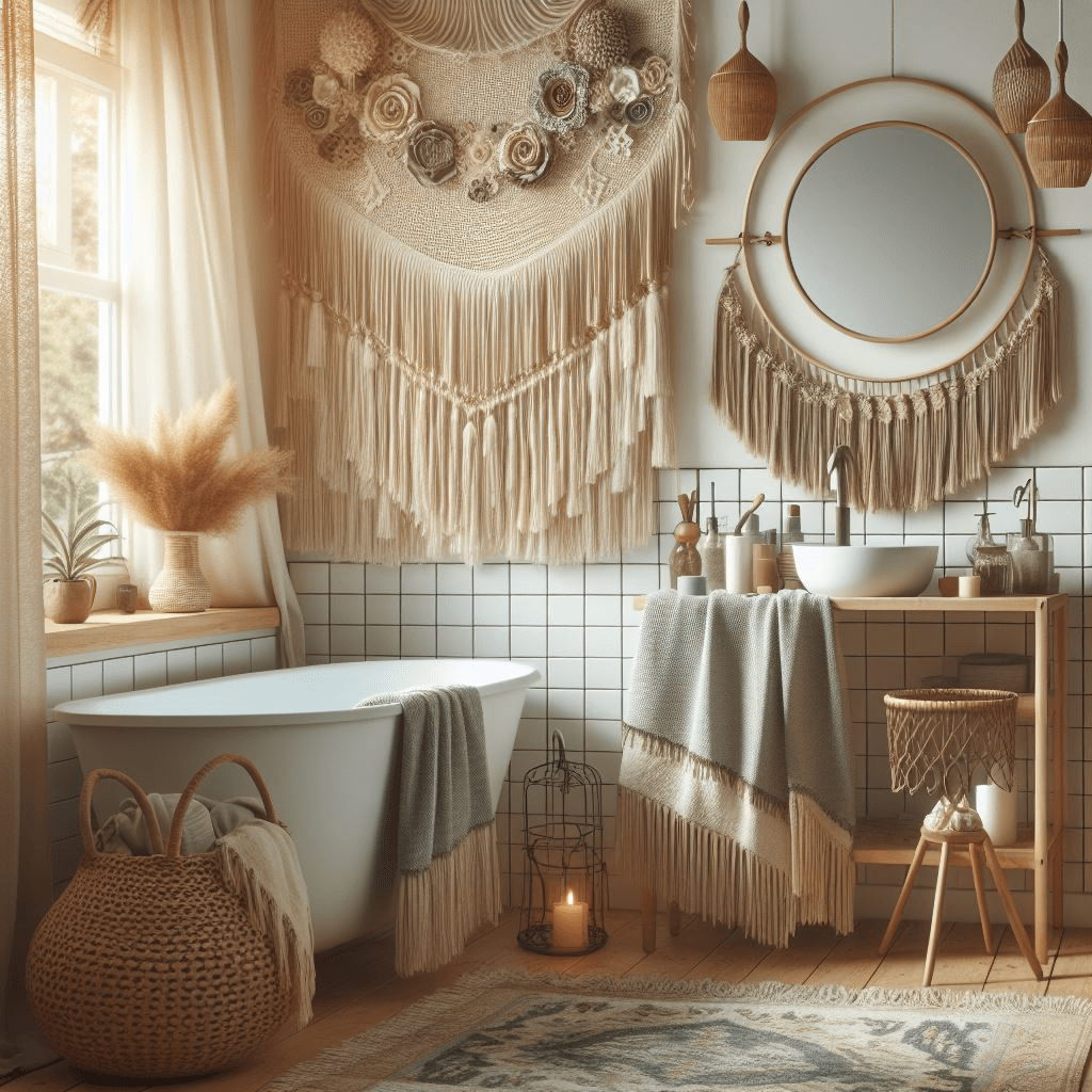 bohemian vanity| boho bathroom wall decor

