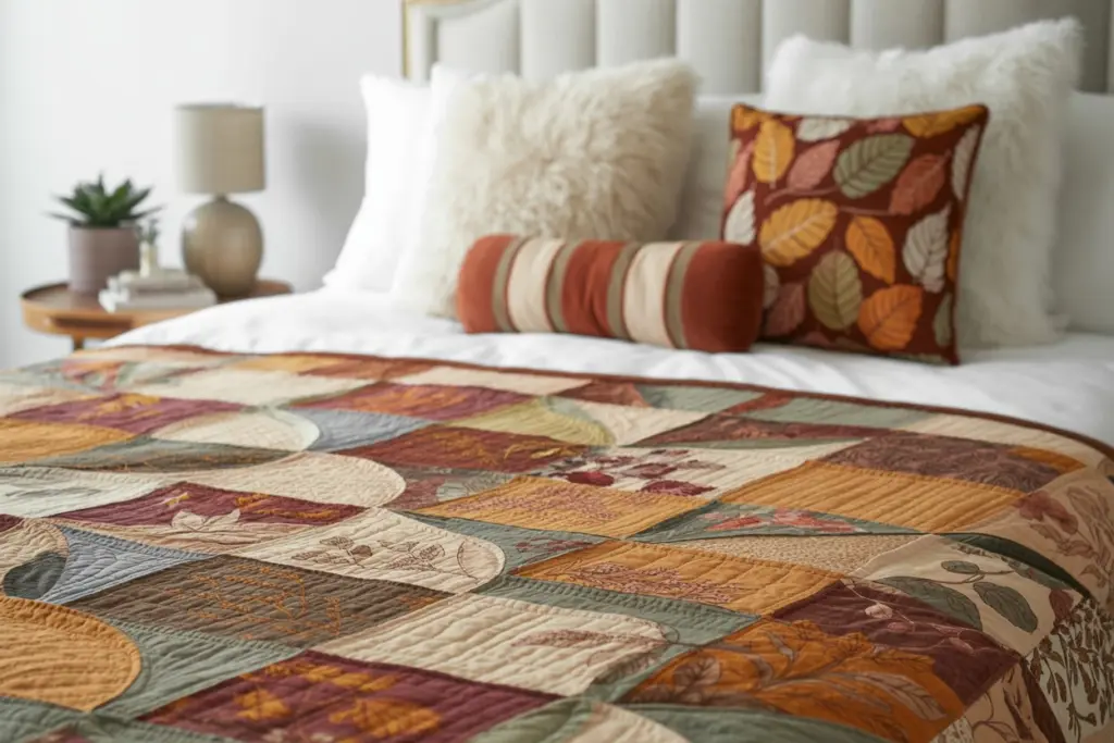 Floral Patchwork|
Bed Quilt| boho modern farmhouse bedroom

