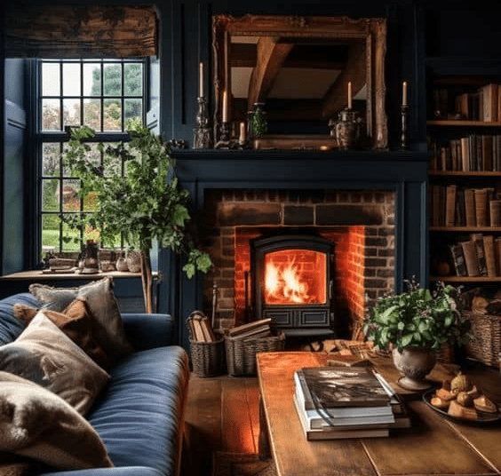 winter cabin interior
