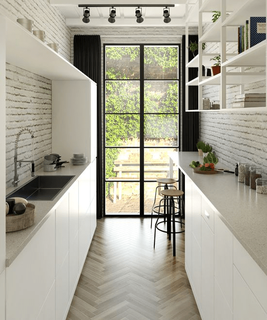 narrow u shaped kitchen ideas
