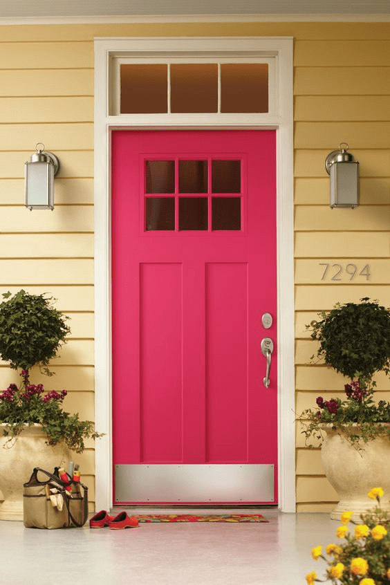 popular front door colors for yellow house

