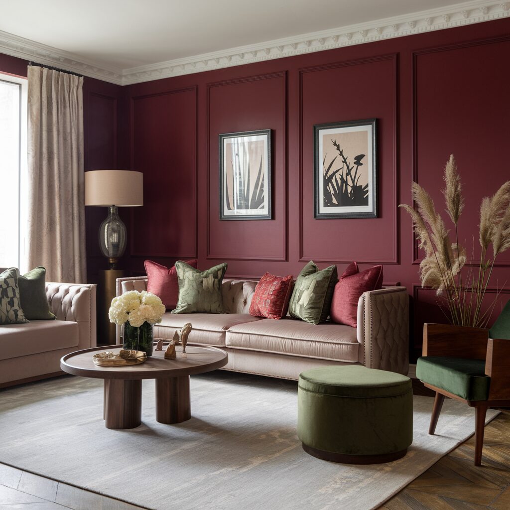 maroon living room 