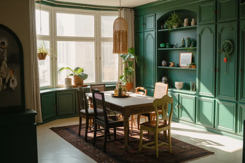 formal dining room with bay window