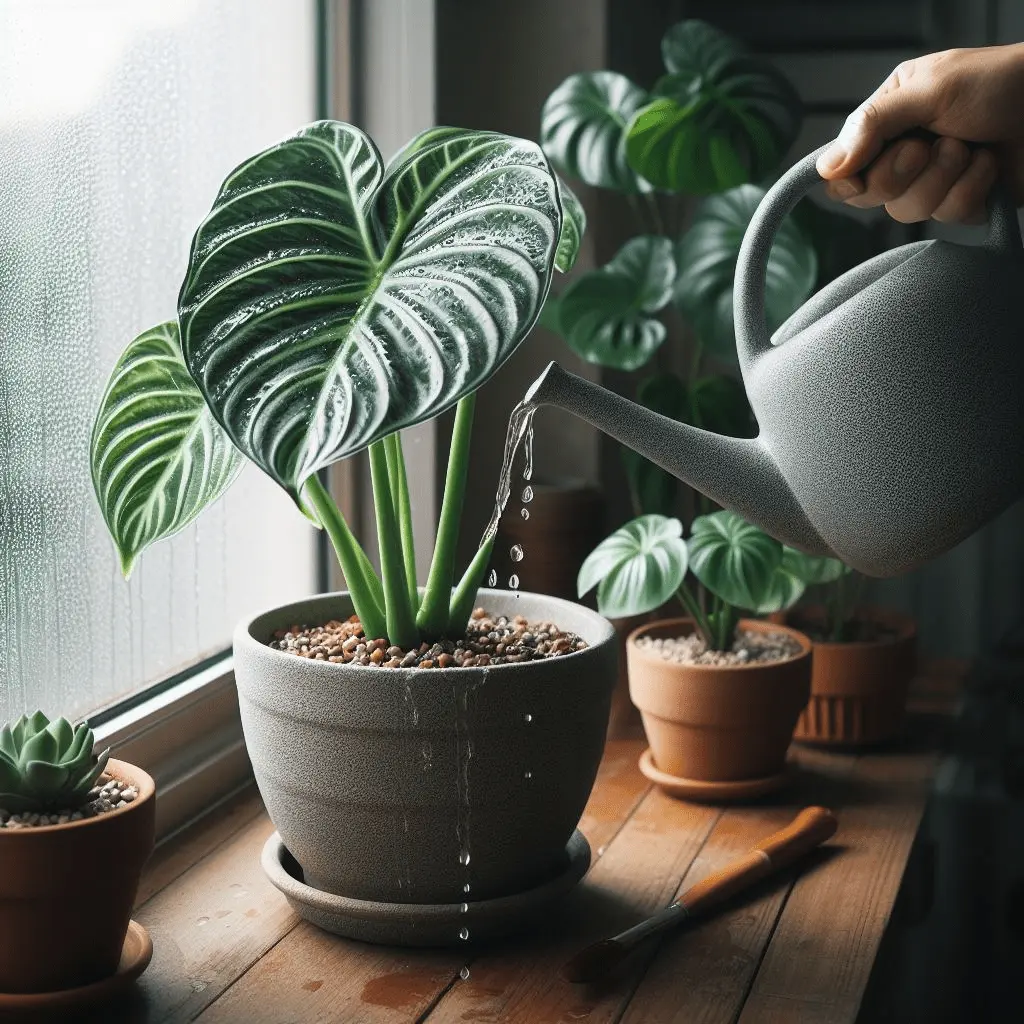 watering Alocasia Zebrina