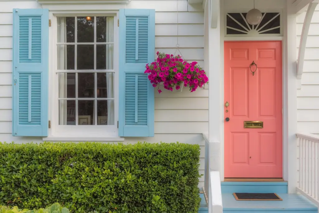 Front Door outside | Ocean Blue shutters
