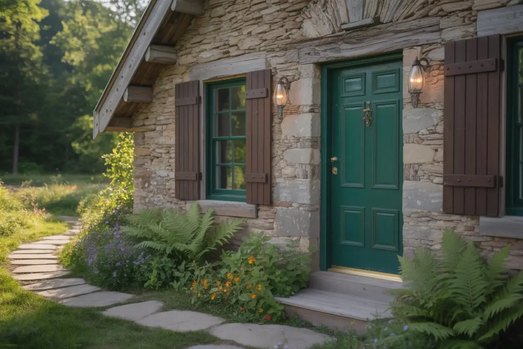 Farmhouse with Rustic brown Shutters