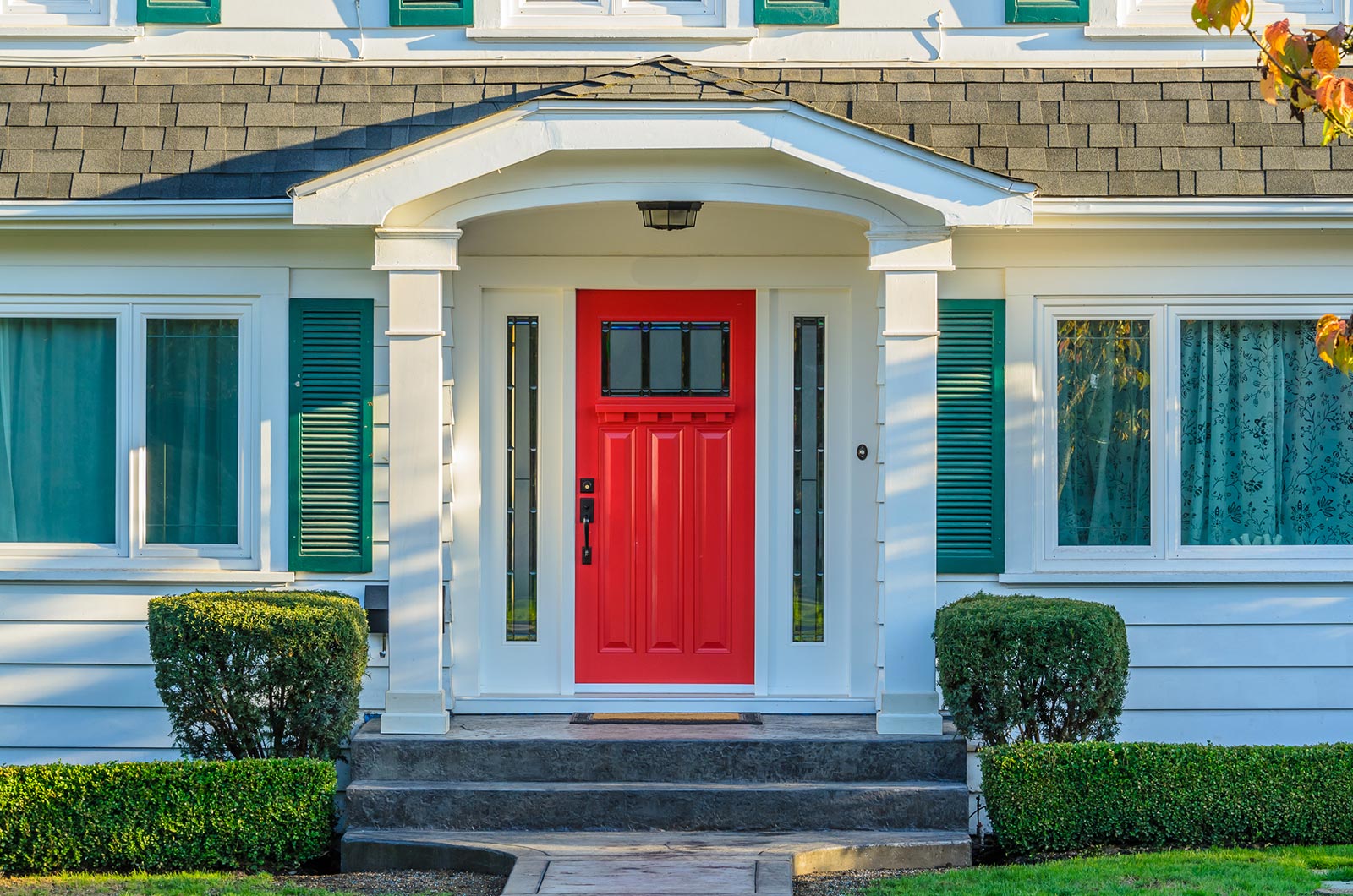 Front Door outside | Ocean Blue shutters
