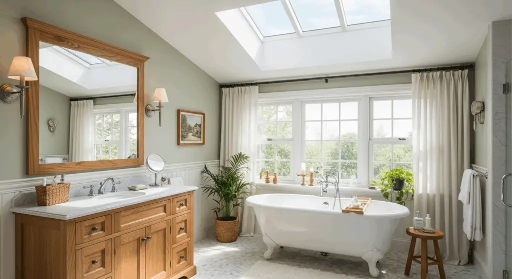 bathroom with large windows