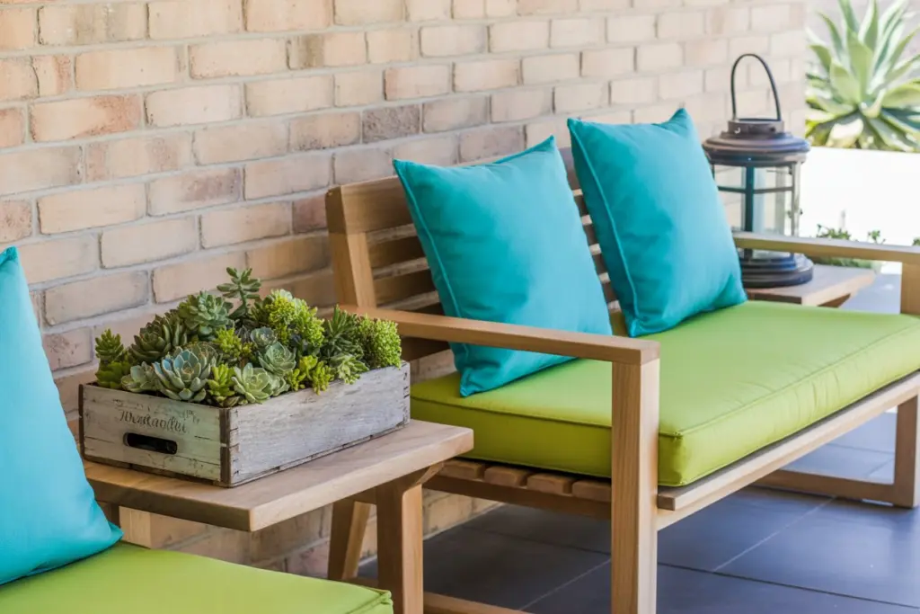 blue and green outdoor living room 