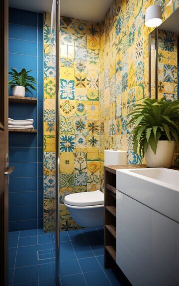 vibrant bathroom with eye-catching statement tiles