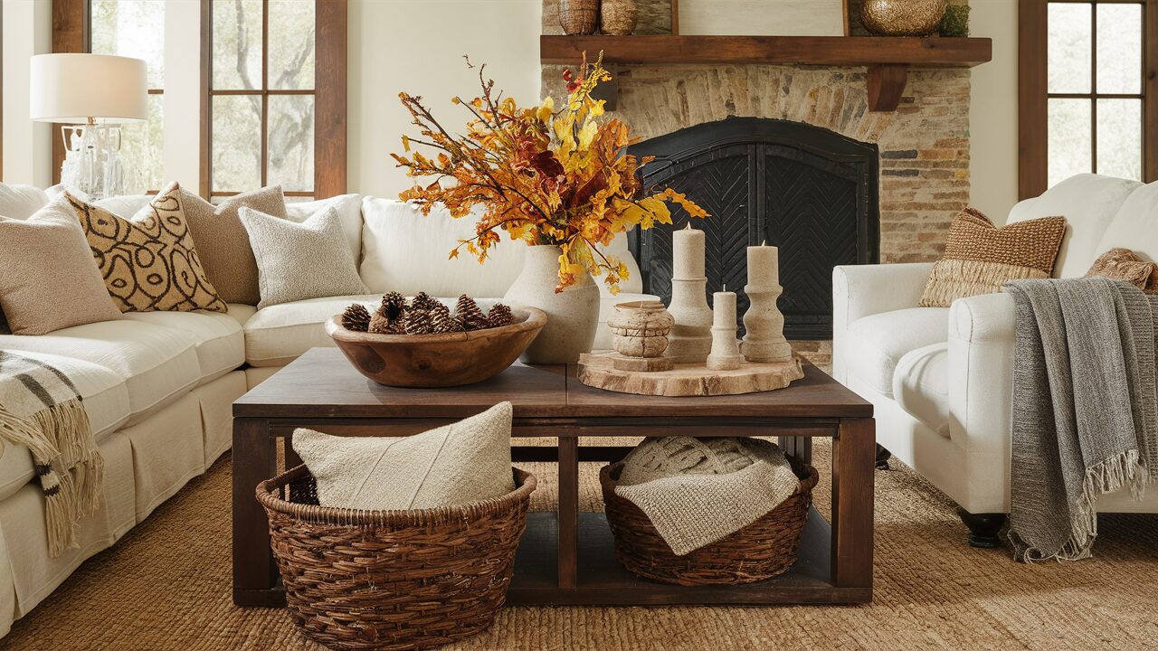 A Fall living room styled with natural elements