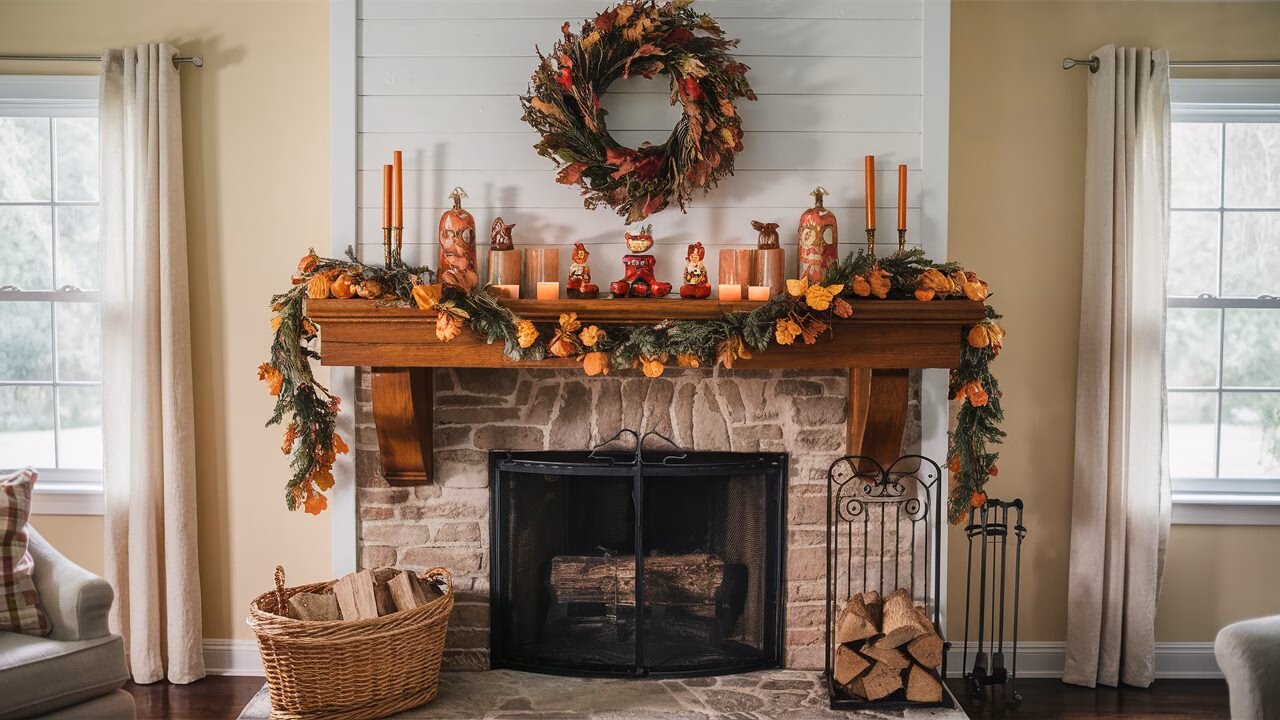 fireplace fall decor

