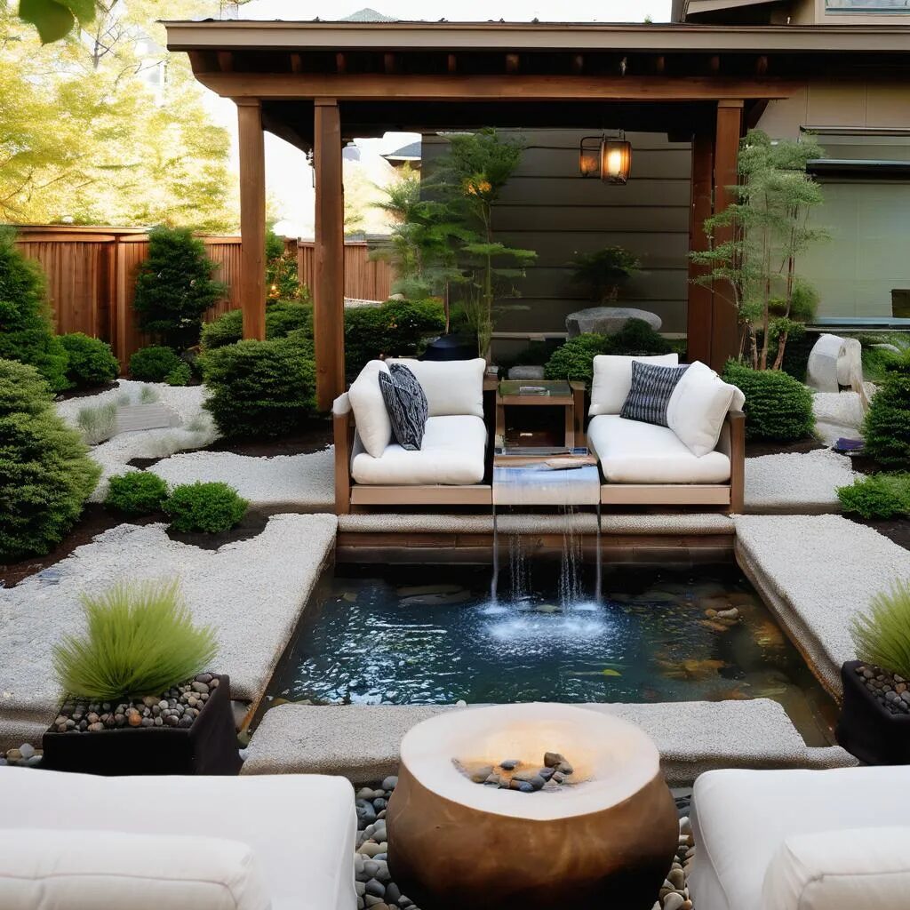 outdoor living room |water feature