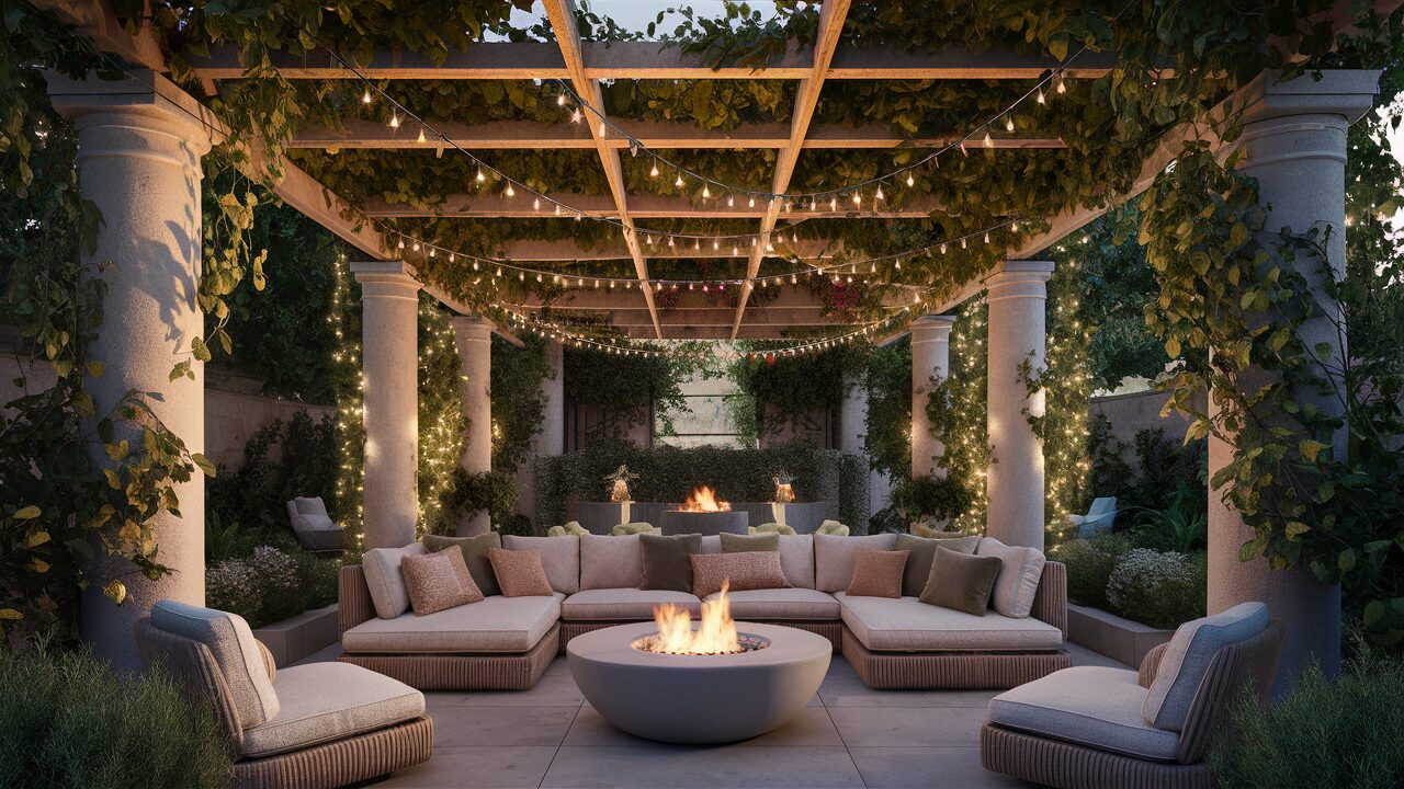  outdoor living room illuminated