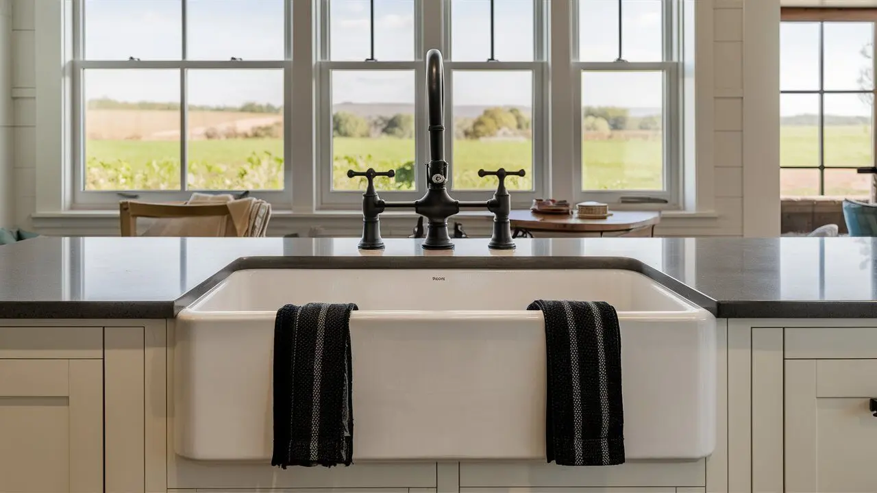 Amazing Ideas For A Chic Black And White Kitchen 9 A White Farmhouse Kitchen Sink with Black Accents
