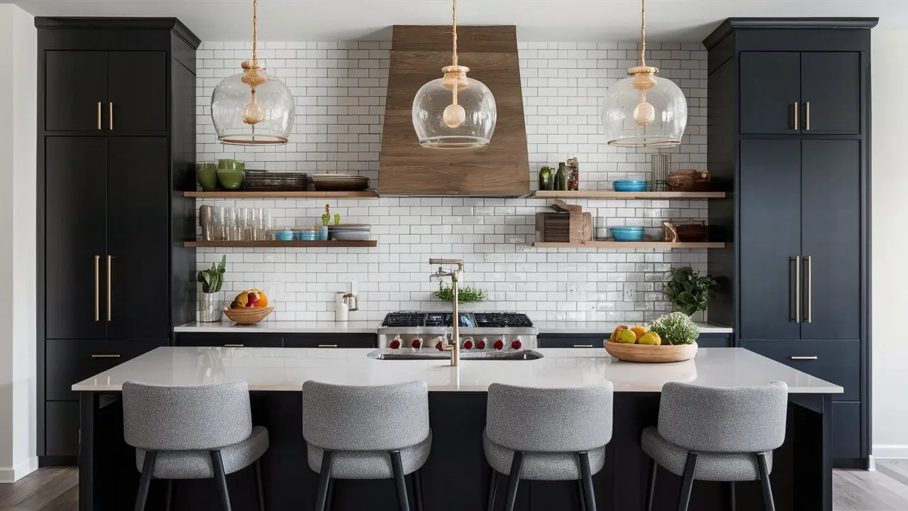 Amazing Ideas For A Chic Black And White Kitchen 6 A white subway tile backsplash