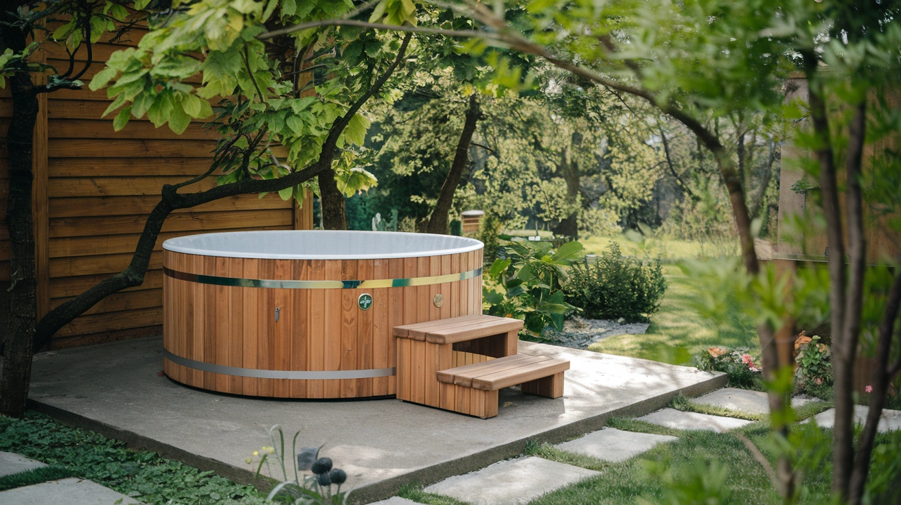 backyard wooden hot tub