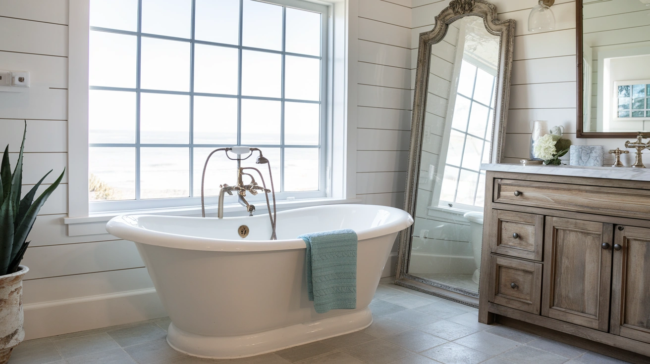 COASTAL BATHROOM with Freestanding Tub