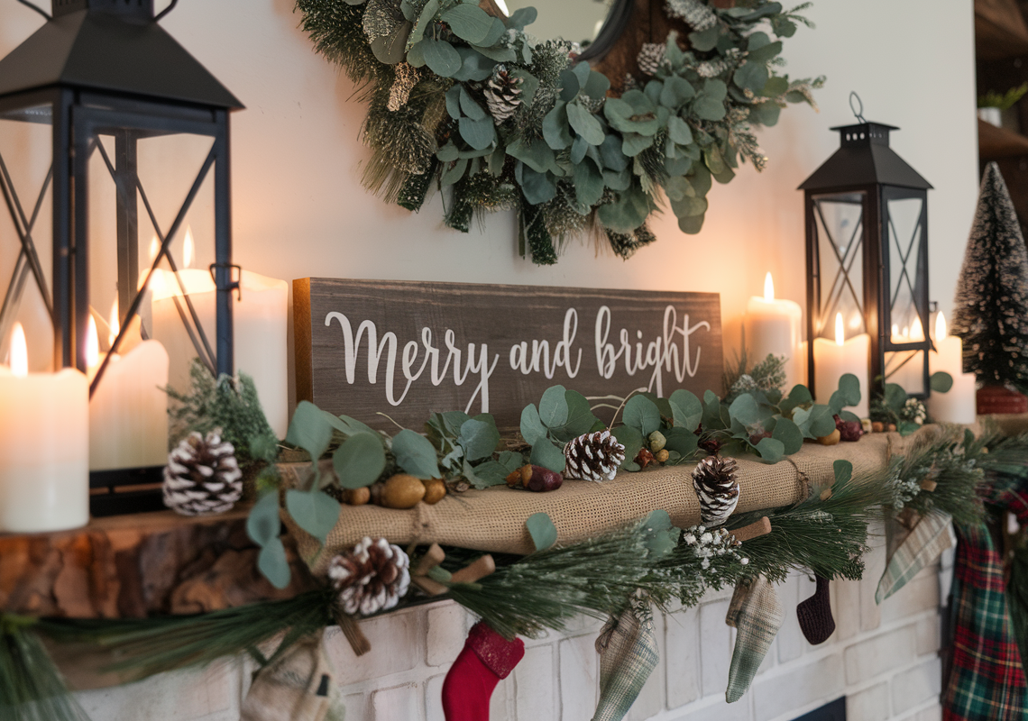 Rustic Christmas Mantel Decor
