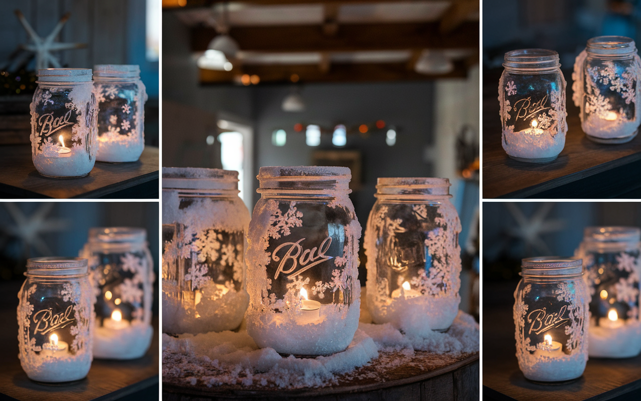 Snowy Mason Jar Luminaries