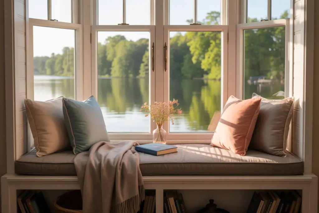 cozy bay window reading nook
