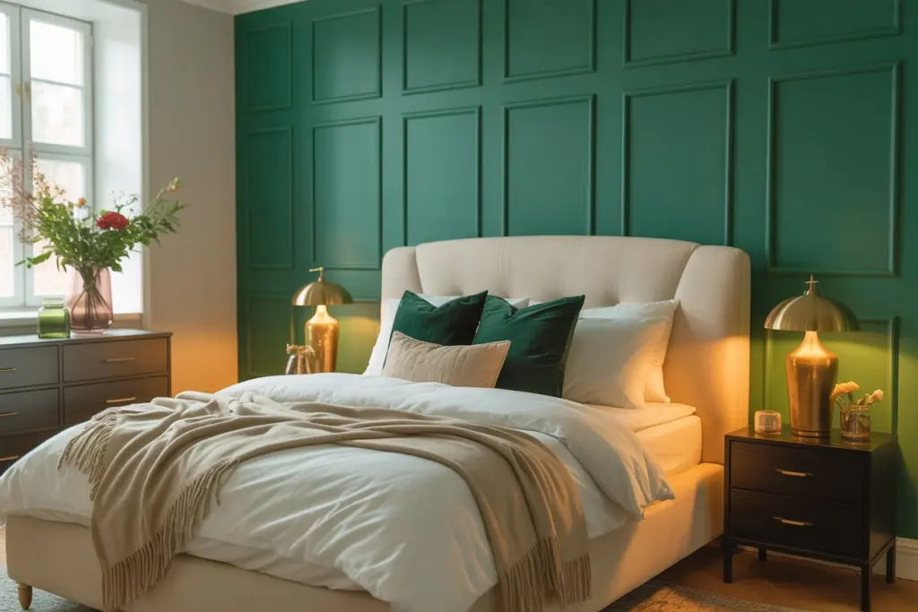 30+ Green Accent Wall Bedroom Ideas for a Cozy and Relaxation Space 38 forest green accent wall