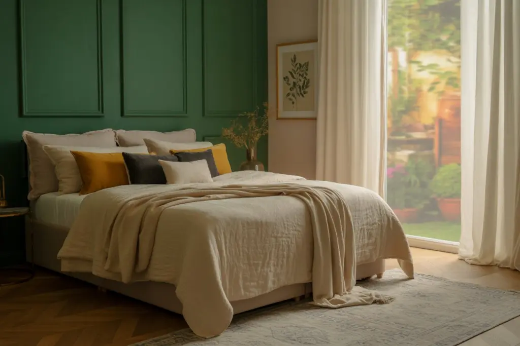 30+ Green Accent Wall Bedroom Ideas for a Cozy and Relaxation Space 37 olive green accent wall