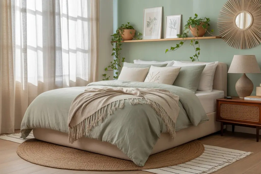 30+ Green Accent Wall Bedroom Ideas for a Cozy and Relaxation Space 7 mint green accent wall