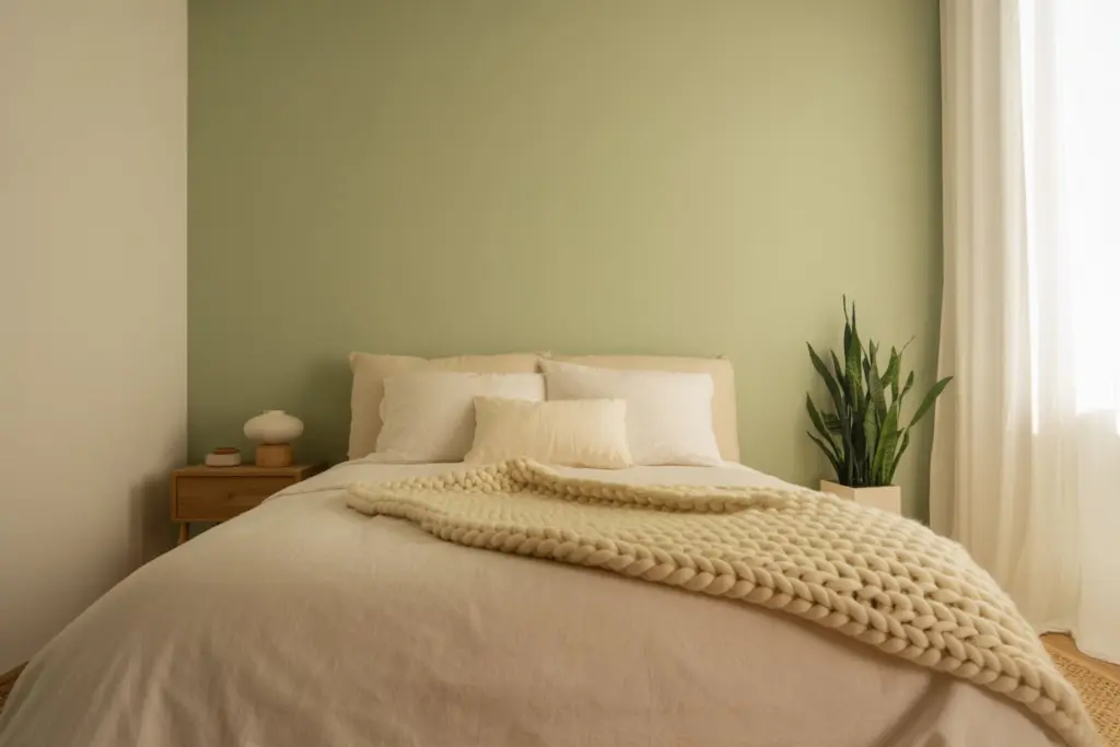 30+ Green Accent Wall Bedroom Ideas for a Cozy and Relaxation Space 3 minimalist bedroom