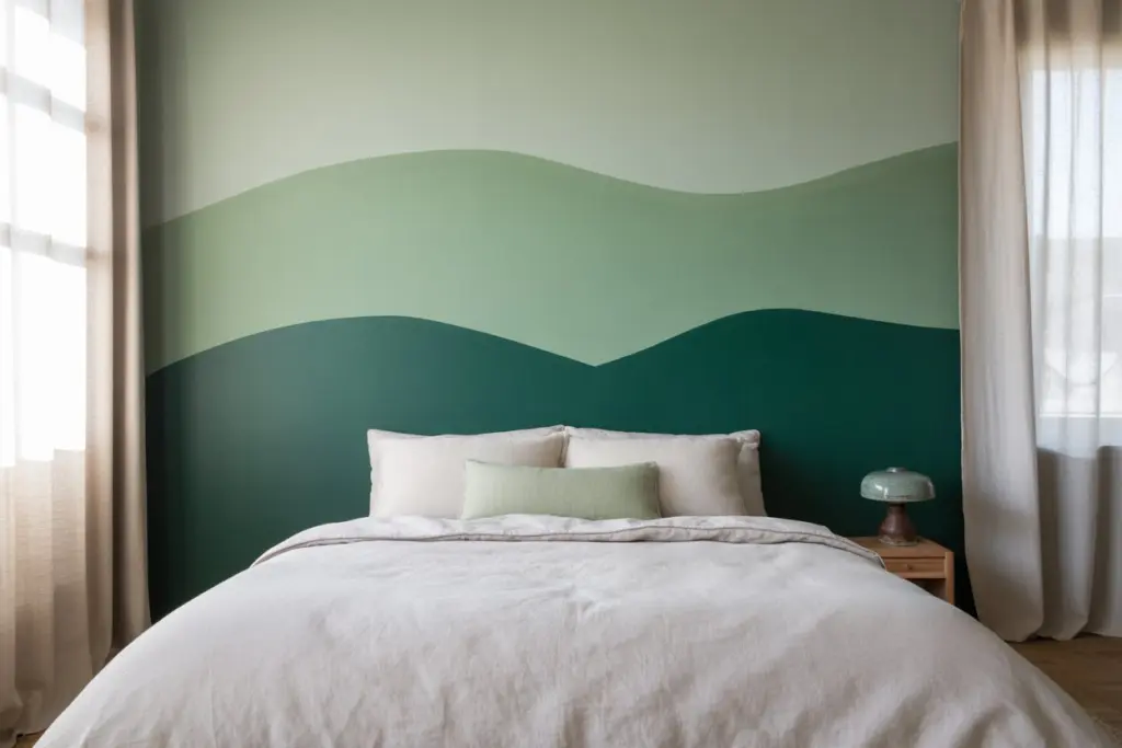 30+ Green Accent Wall Bedroom Ideas for a Cozy and Relaxation Space 13 Two-Tone Green Accent Wall