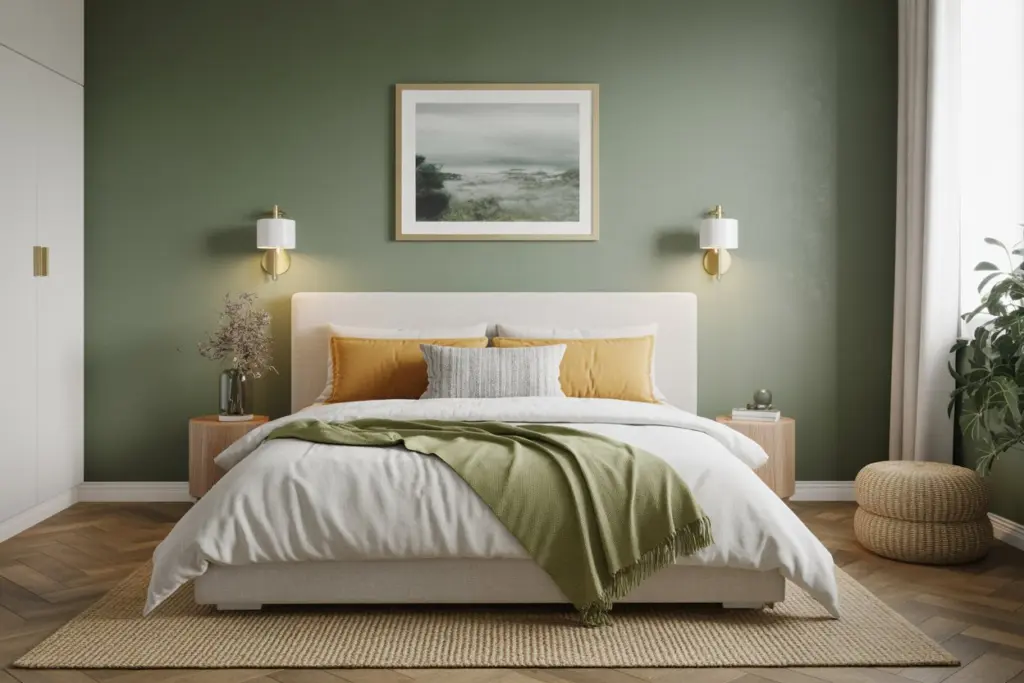 30+ Green Accent Wall Bedroom Ideas for a Cozy and Relaxation Space 19 Green Accent Wall with Scandinavian Minimalism