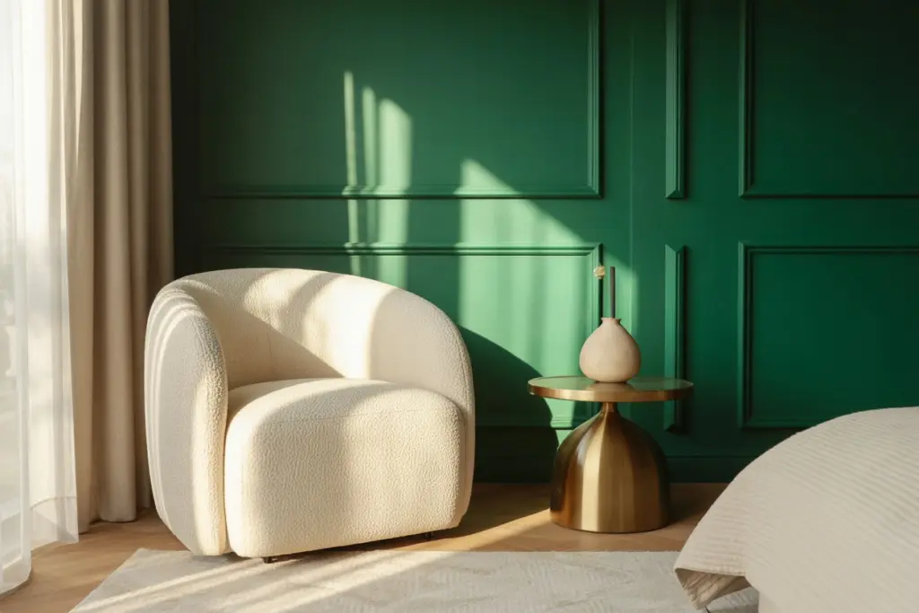 30+ Green Accent Wall Bedroom Ideas for a Cozy and Relaxation Space 25 Green Accent Wall with Neutral Furniture