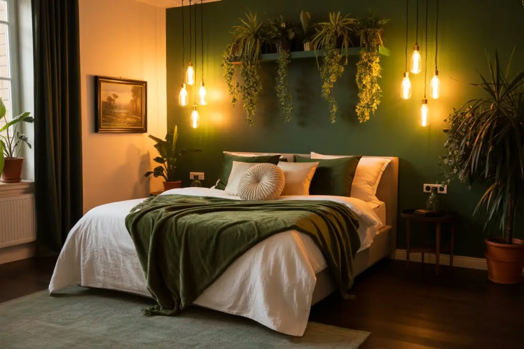 30+ Green Accent Wall Bedroom Ideas for a Cozy and Relaxation Space 5 Cozy Green Bedroom