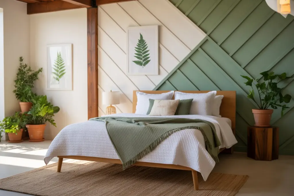 30+ Green Accent Wall Bedroom Ideas for a Cozy and Relaxation Space 15 Geometric Board and Batten Accent Wall