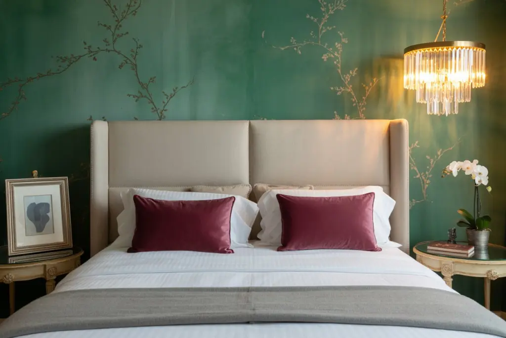 30+ Green Accent Wall Bedroom Ideas for a Cozy and Relaxation Space 32 emerald green accent wall
