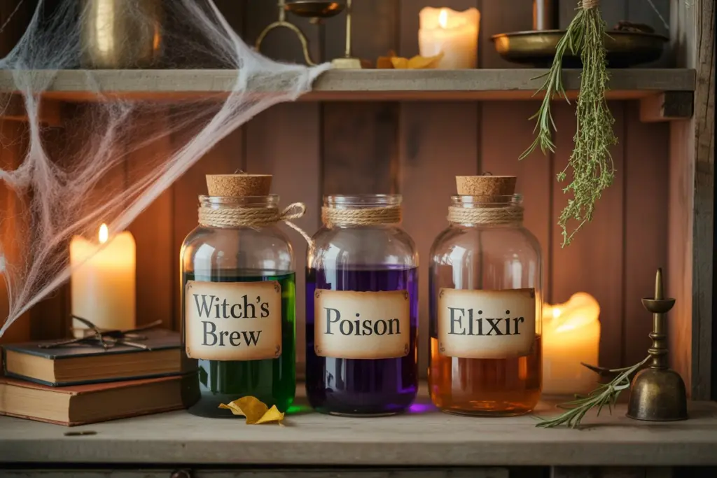 30 Easy DIY Halloween Decorations That Anyone Can Do 18 Mason Jar Potion Bottles