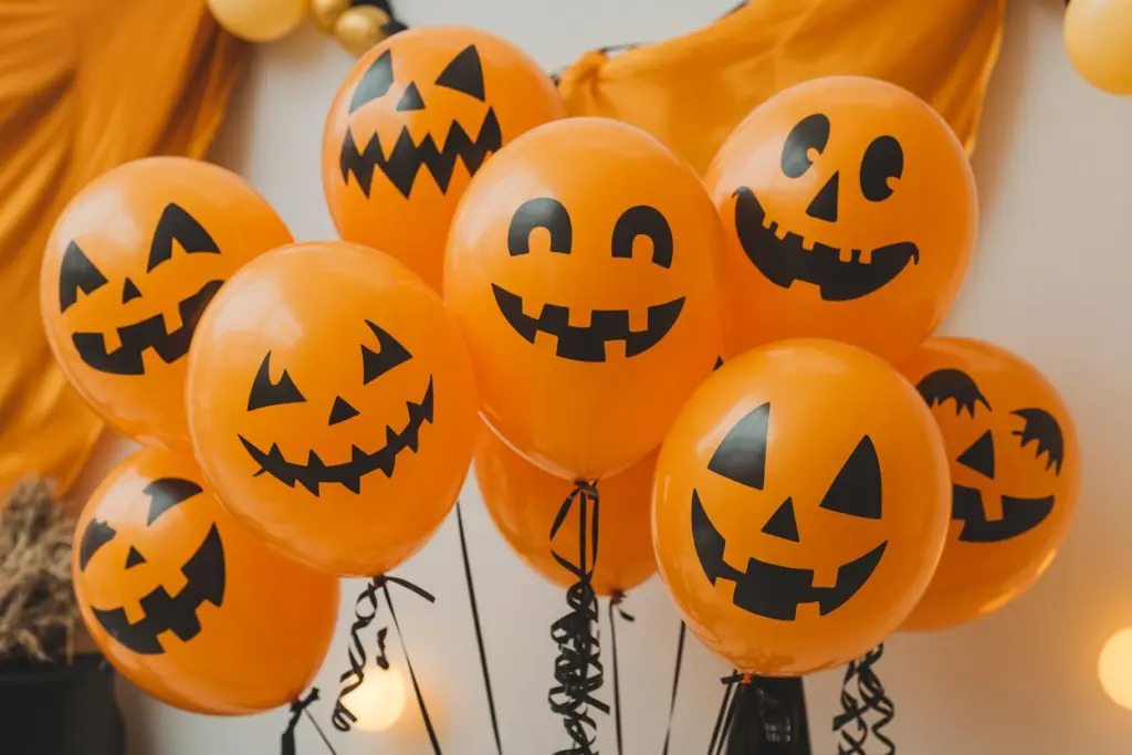 30 Easy DIY Halloween Decorations That Anyone Can Do 32 Paint orange balloons with jack-o’-lantern faces