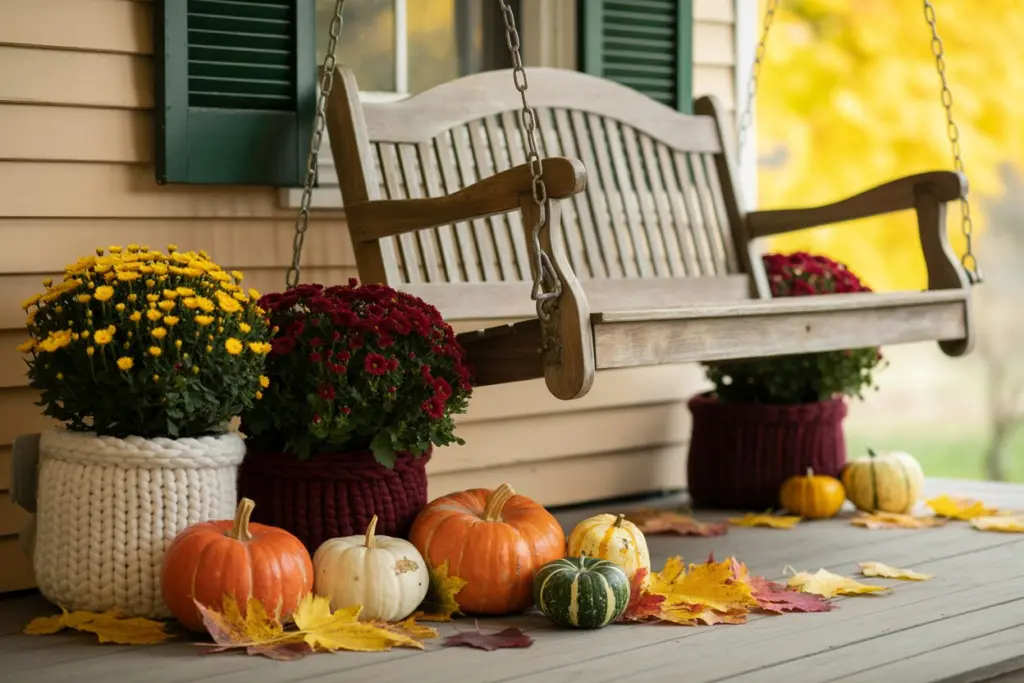 25+ Front Porch Fall Decor Ideas That Make Your Home More Welcoming 16 fake mums for front porch